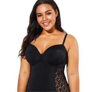 Meet Curve Women’s Plus Size Black Lace Sides One Piece Swimsuit Bathing Suit 2X